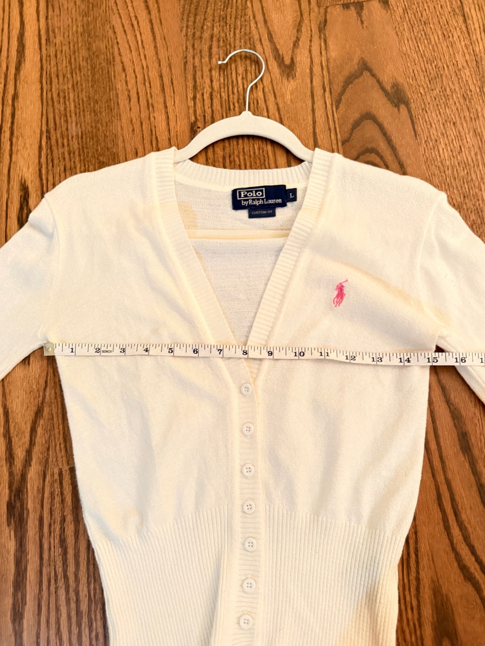 Polo by Ralph Lauren Cream Button-Up V-Neck Cardigan with Pink Pony - Picture 2 of 6